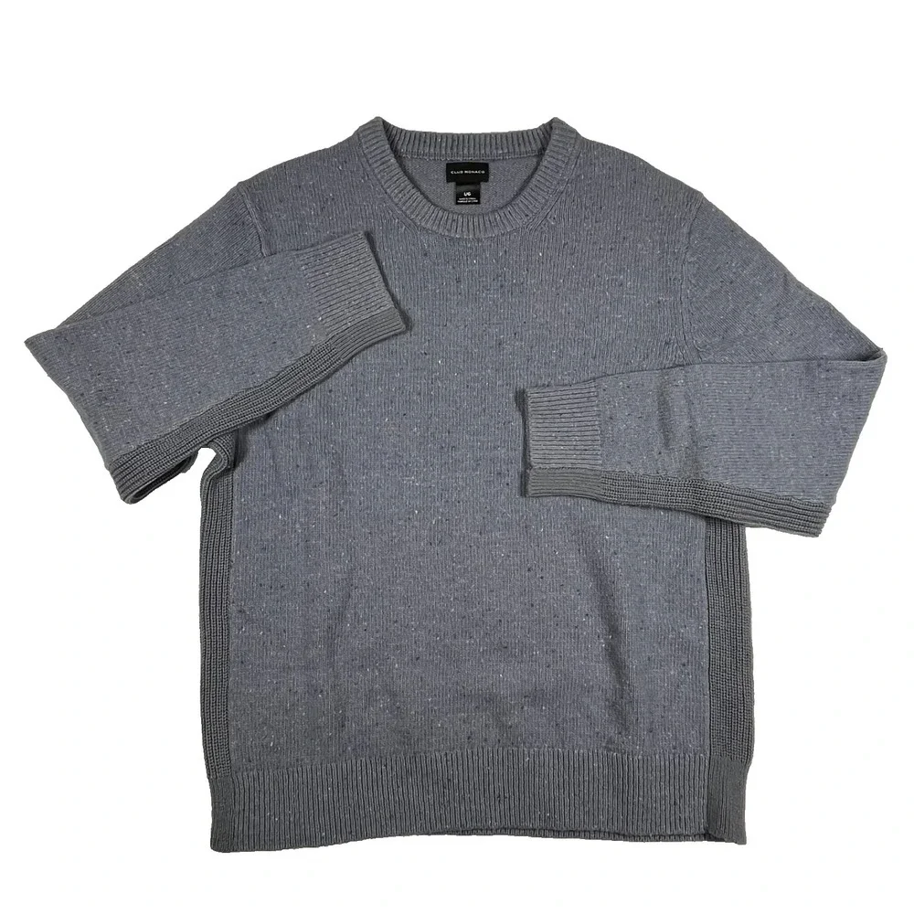 Club Monaco Wool Blend Sporty Donegal Crew Neck Pullover Sweater Mens L Two Tone